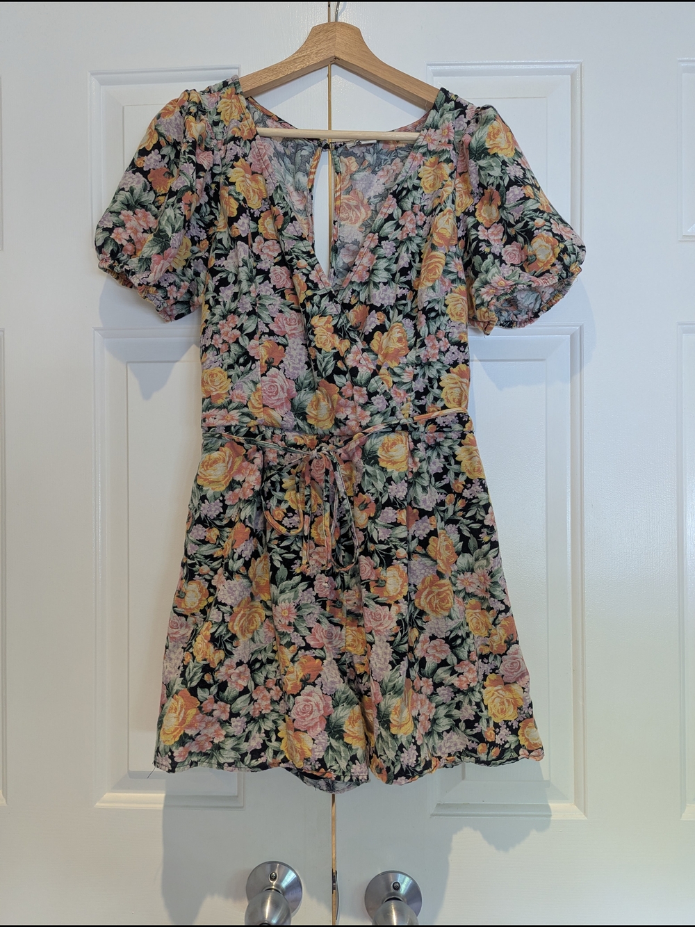 American Eagle Black Floral Print Jumpsuit Boho Whimsigoth Witchy 90s Fairycore